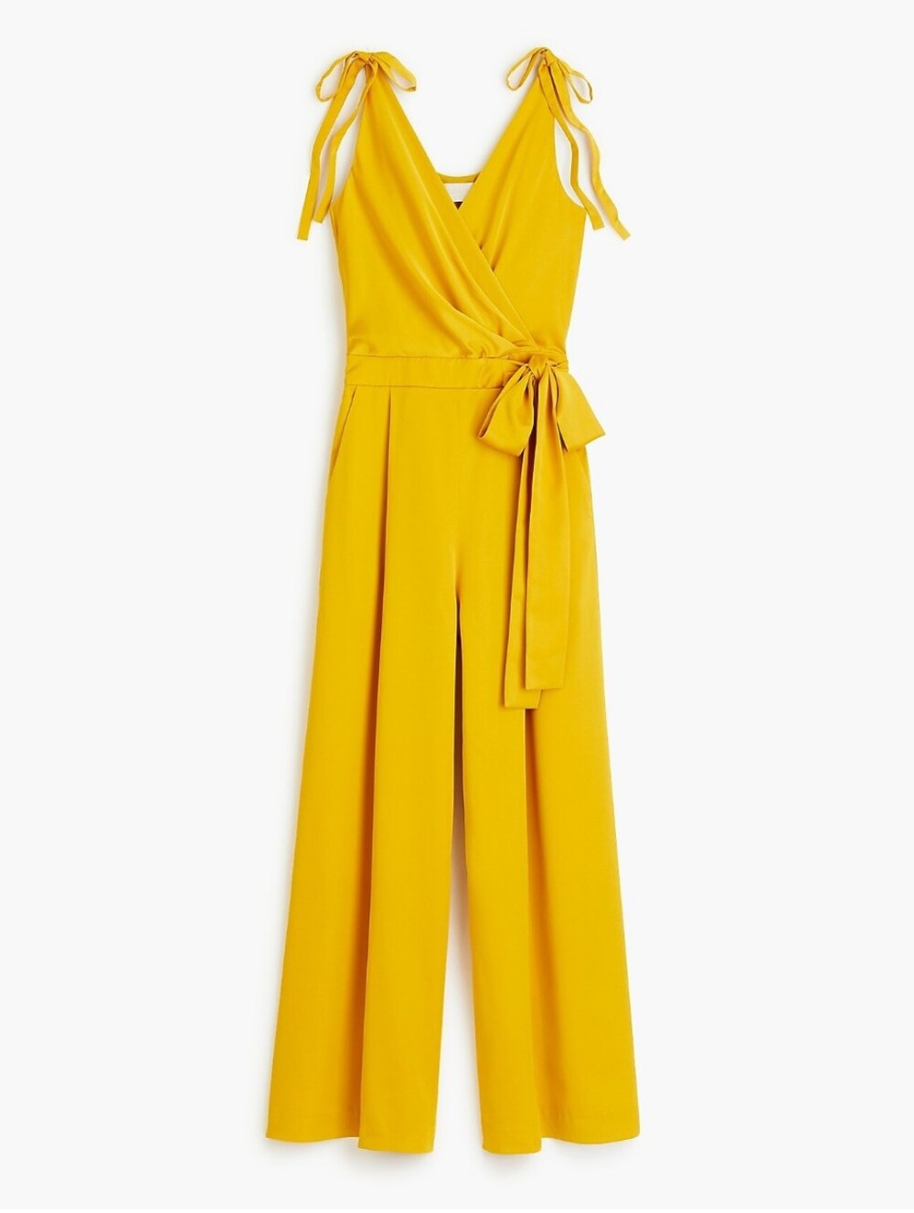 J.Crew Collection Mustard Yellow Satin Tie-Shoulder Wide Leg Jumpsuit NWT 10